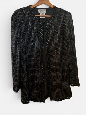 Adrianna Papell Black Beaded Open-Front Jacket. Size M
